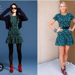 Opening Ceremony Green Black Short Sleeve Mini Dress